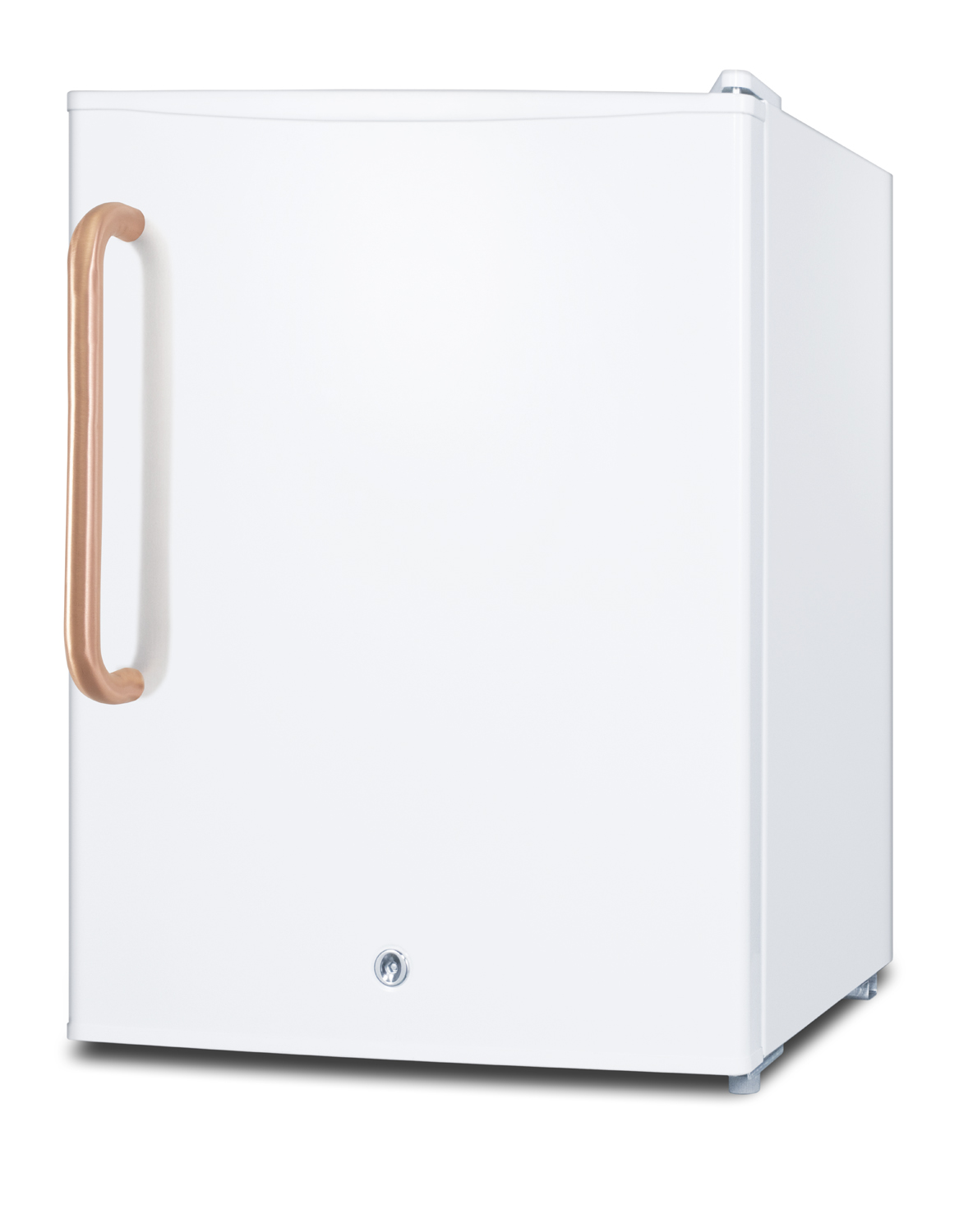 Compact manual defrost all-freezer for medical/general purpose use, with pure copper handle, lock, and factory-reversible door